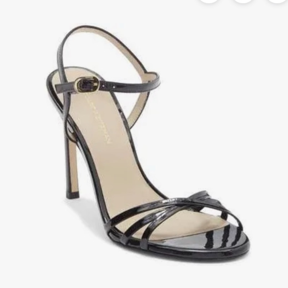 Stuart Weitzman Black Patent Strappy Heels Starla 105 4.1 inch heel